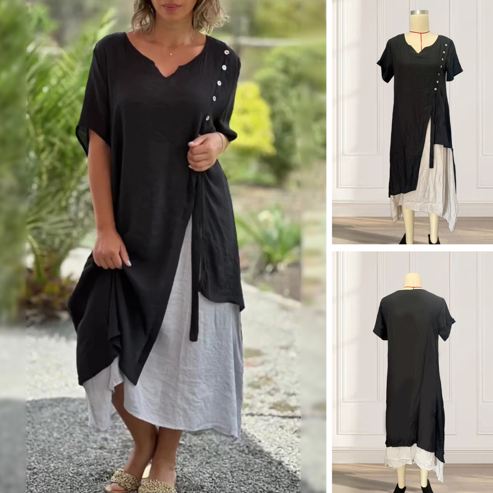 Robe Chemise à Manches Courtes En Dentelle Pour Femmes, Boutonnée Sur Le Devant, De Couleur Unie - Chine Ensemble Jupe Hip Et Couleur Unie Prix