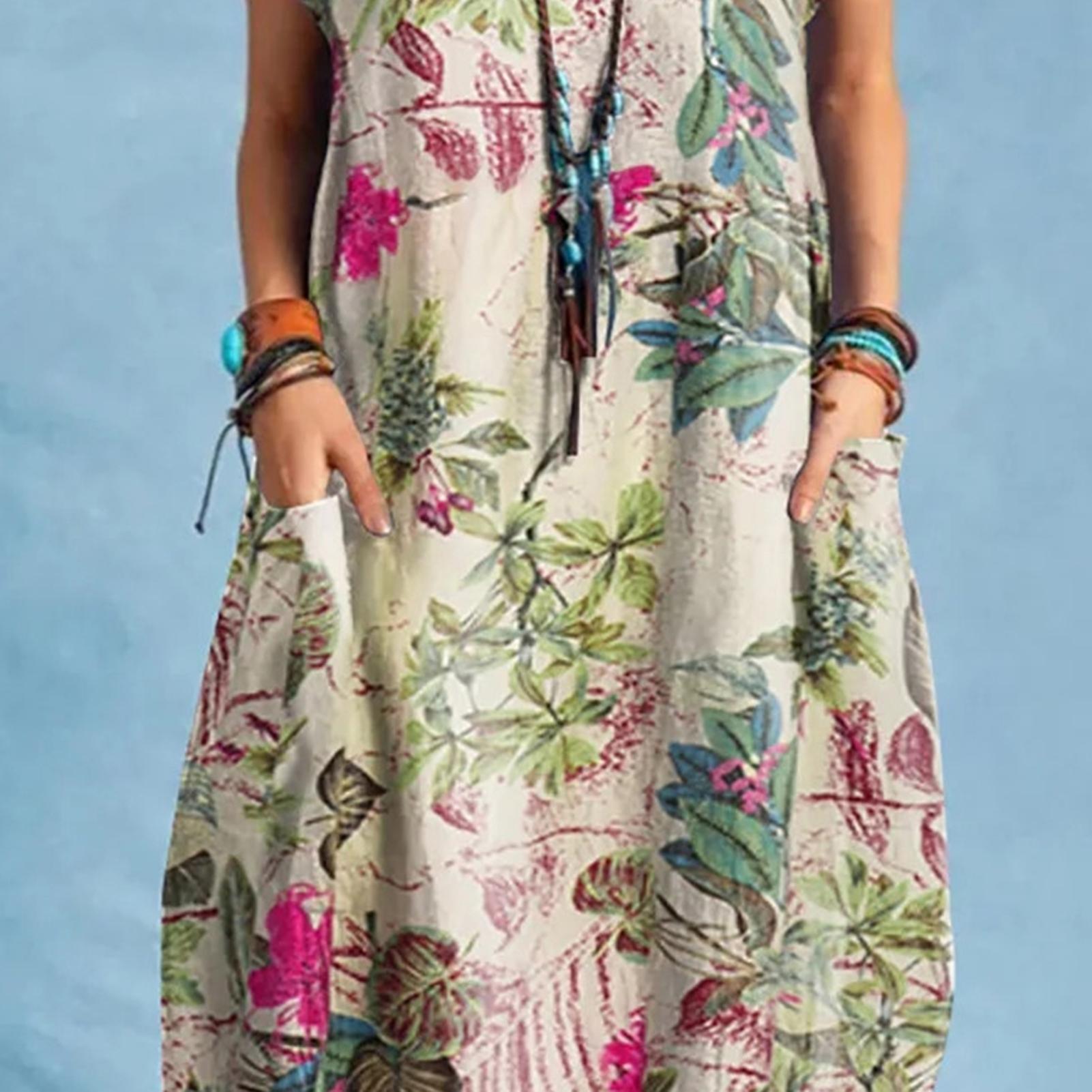 Robe  fleurs tenue dcontracte manches courtes lgante robe de plage ...